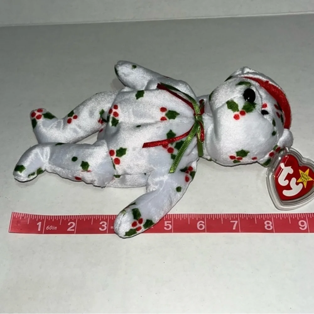 Ty 1998 Holiday Teddy‎ Bear Beanie Baby Santa Hat, Decorated with Holly